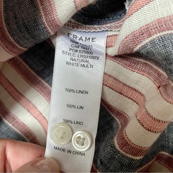 Frame Linen Striped Bib Button Down Shirt Oversized Gray Pink Cream Size XS - Picture 14 of 16